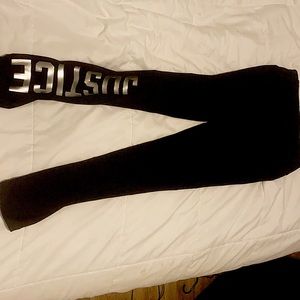 Justice Black leggings w silver logo. Great for kids!